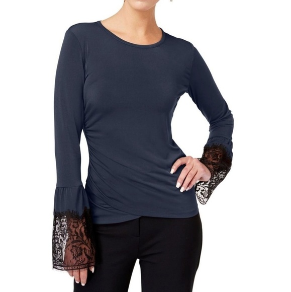 Kobi Halperin Tops - Kobi Halperin Miley Blouse Lace Trim Sleeves Navy